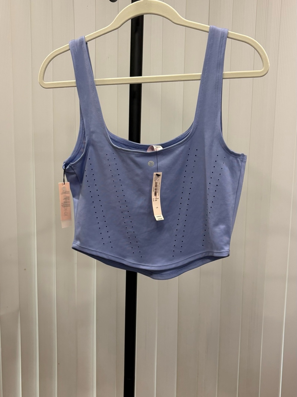 Pink Light Purple Perforated Scoop Neck Crop Tank Top